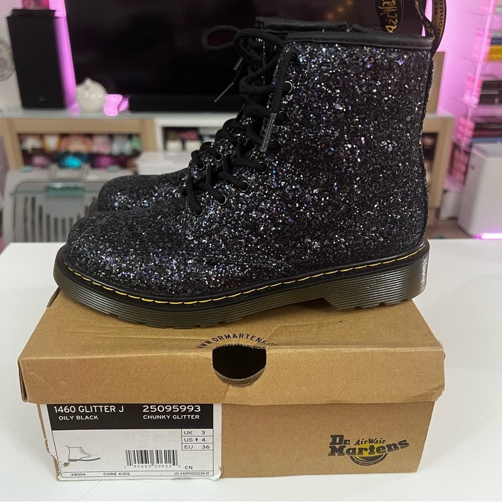 Dr. Martens Women's 1460 in Oily Black Glitter Combat Boots